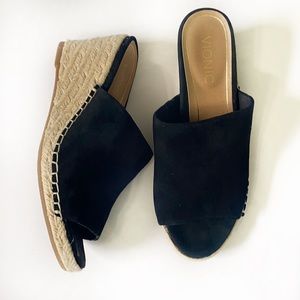 Vionic Black Suede Espadrille Wedge Sandal